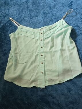 3/$20 Mint Green Button-Front Spaghetti Strap Tank